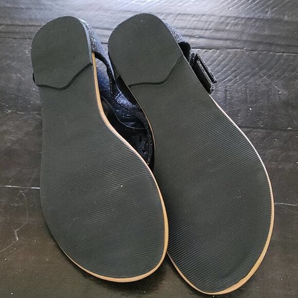 NEW - SARAH JAYNE Sandals Metallic Flats Boho Cut Outs Size 6 Black & Silver - Picture 8 of 9